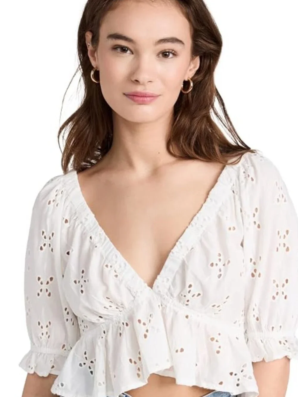 Free People Gardenia Eyelet Peplum Crop Top - White